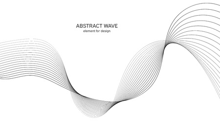 Abstract wave element for design. Digital frequency track equalizer. Stylized line art background. Vector illustration. Wave with lines created using blend tool. Curved wavy line, smooth stripeのイラスト素材