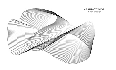 Abstract wave element for design. Digital frequency track equalizer. Stylized line art background. Vector illustration. Wave with lines created using blend tool. Curved wavy line, smooth stripeのイラスト素材