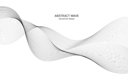 Abstract wave element for design. Digital frequency track equalizer. Stylized line art background. Vector illustration. Wave with lines created using blend tool. Curved wavy line, smooth stripeのイラスト素材