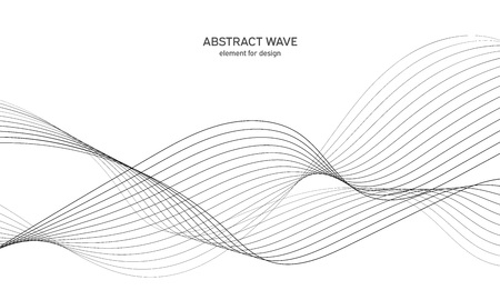 Abstract wave element for design. Digital frequency track equalizer. Stylized line art background. Vector illustration. Wave with lines created using blend tool. Curved wavy line, smooth stripeのイラスト素材