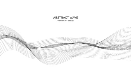 Abstract wave element for design. Digital frequency track equalizer. Stylized line art background. Vector illustration. Wave with lines created using blend tool. Curved wavy line, smooth stripeのイラスト素材