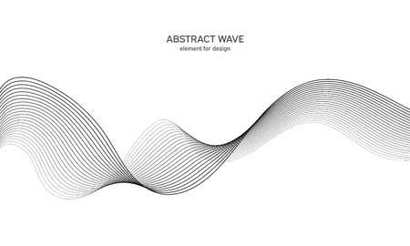 Abstract wave element for design. Digital frequency track equalizer. Stylized line art background. Vector illustration. Wave with lines created using blend tool. Curved wavy line, smooth stripeのイラスト素材