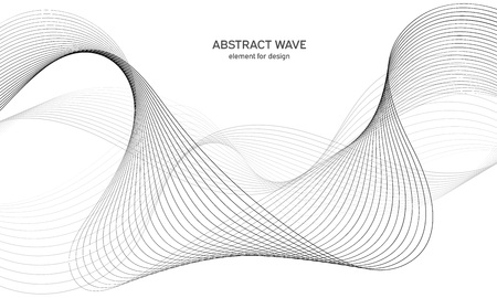 Abstract wave element for design. Digital frequency track equalizer. Stylized line art background. Vector illustration. Wave with lines created using blend tool. Curved wavy line, smooth stripeのイラスト素材