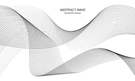 Abstract wave element for design. Digital frequency track equalizer. Stylized line art background. Vector illustration. Wave with lines created using blend tool. Curved wavy line, smooth stripeのイラスト素材