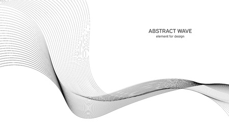 Abstract wave element for design. Digital frequency track equalizer. Stylized line art background. Vector illustration. Wave with lines created using blend tool. Curved wavy line, smooth stripeのイラスト素材
