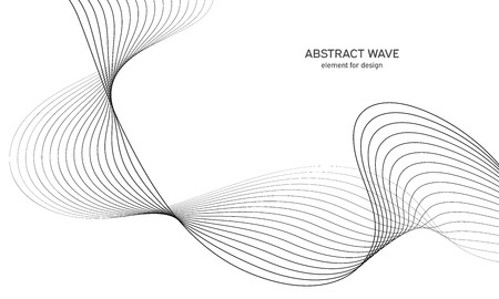 Abstract wave element for design. Digital frequency track equalizer. Stylized line art background. Vector illustration. Wave with lines created using blend tool. Curved wavy line, smooth stripeのイラスト素材