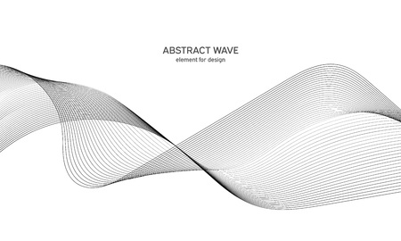 Abstract wave element for design. Digital frequency track equalizer. Stylized line art background. Vector illustration. Wave with lines created using blend tool. Curved wavy line, smooth stripeのイラスト素材