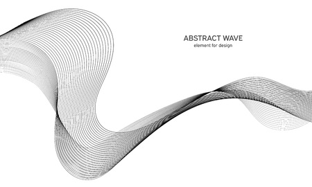 Abstract wave element for design. Digital frequency track equalizer. Stylized line art background. Vector illustration. Wave with lines created using blend tool. Curved wavy line, smooth stripeのイラスト素材