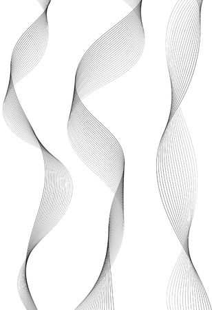 Abstract wave element for design. Digital frequency track equalizer. Stylized line art background. Vector illustration. Wave with lines created using blend tool. Curved wavy line, smooth stripeのイラスト素材