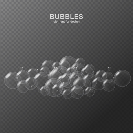 White water bubbles on transparent background with reflection. Set. Vector illustration.のイラスト素材