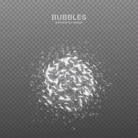 White water bubbles on transparent background with reflection. Set. Vector illustration.のイラスト素材