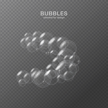 White water bubbles on transparent background with reflection. Set. Vector illustration.のイラスト素材
