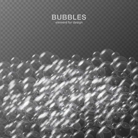 White water bubbles on transparent background with reflection. Set. Vector illustration.のイラスト素材