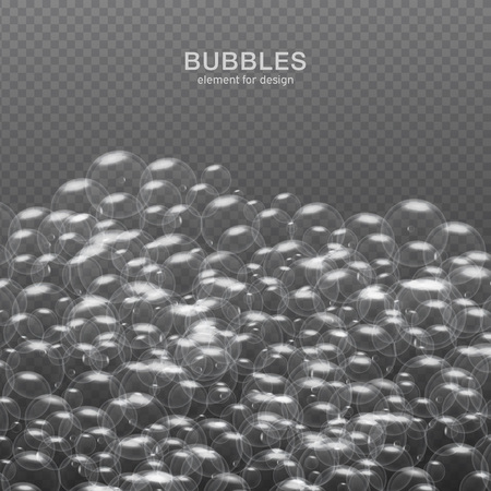 White water bubbles on transparent background with reflection. Set. Vector illustration.のイラスト素材