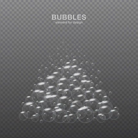 White water bubbles on transparent background with reflection. Set. Vector illustration.のイラスト素材