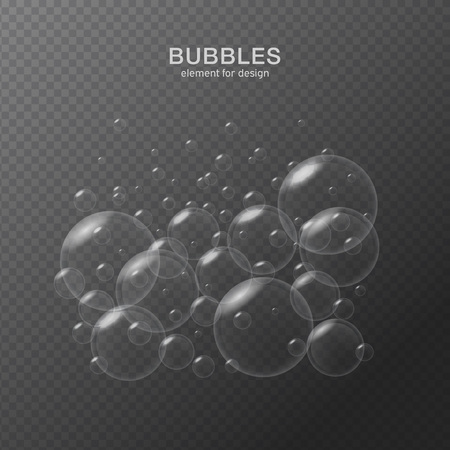 White water bubbles on transparent background with reflection. Set. Vector illustration.のイラスト素材
