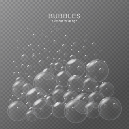 White water bubbles on transparent background with reflection. Set. Vector illustration.のイラスト素材