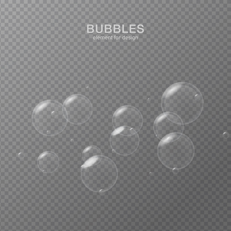 White water bubbles on transparent background with reflection. Set. Vector illustration.のイラスト素材