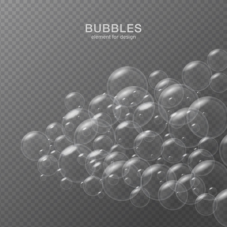 White water bubbles on transparent background with reflection. Set. Vector illustration.のイラスト素材