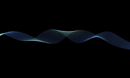 Abstract wave element for design. Digital frequency track equalizer. Stylized line art background. Colorful shiny wave with lines created using blend tool. Curved wavy line, smooth stripeのイラスト素材