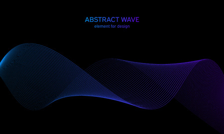 Abstract wave element for design. Digital frequency track equalizer. Stylized line art background. Colorful shiny wave with lines created using blend tool. Curved wavy line, smooth stripeのイラスト素材