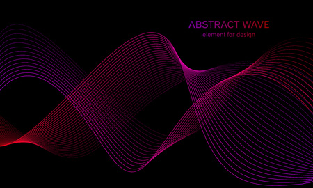 Abstract wave element for design. Digital frequency track equalizer. Stylized line art background. Colorful shiny wave with lines created using blend tool. Curved wavy line, smooth stripeのイラスト素材
