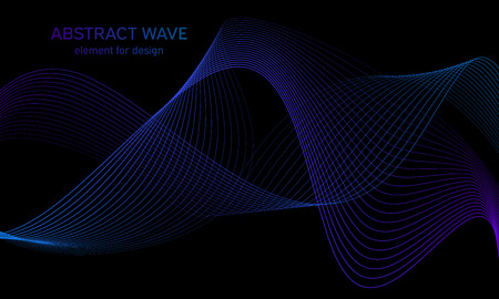 Abstract wave element for design. Digital frequency track equalizer. Stylized line art background. Colorful shiny wave with lines created using blend tool. Curved wavy line, smooth stripeのイラスト素材