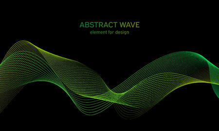 Abstract wave element for design. Digital frequency track equalizer. Stylized line art background. Colorful shiny wave with lines created using blend tool. Curved wavy line, smooth stripeのイラスト素材