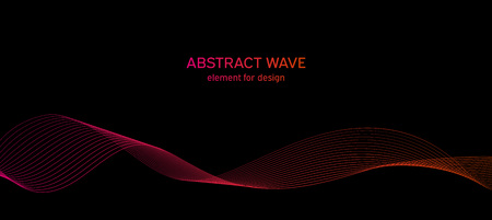 Abstract wave element for design. Digital frequency track equalizer. Stylized line art background. Colorful shiny wave with lines created using blend tool. Curved wavy line, smooth stripeのイラスト素材