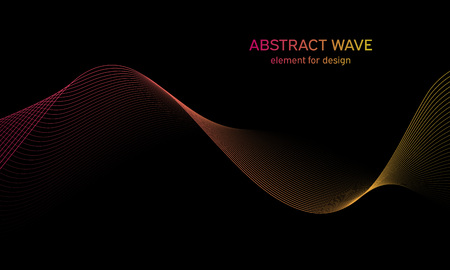 Abstract wave element for design. Digital frequency track equalizer. Stylized line art background. Colorful shiny wave with lines created using blend tool. Curved wavy line, smooth stripeのイラスト素材