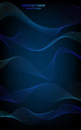 Abstract wave element for design. Digital frequency track equalizer. Stylized line art background. Colorful shiny wave with lines created using blend tool. Curved wavy line, smooth stripeのイラスト素材