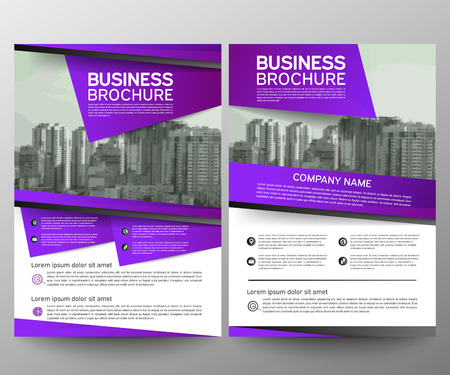 Business brochure flyer design template. Annual report. Leaflet cover presentation abstract geometric background, modern publication poster magazine, layout in A4 size. Set. Purple. Vector eps10.のイラスト素材