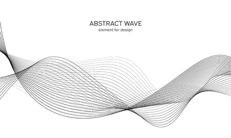 Abstract wave element for design. Digital frequency track equalizer. Stylized line art background. Vector illustration. Wave with lines created using blend tool. Curved wavy line, smooth stripeのイラスト素材