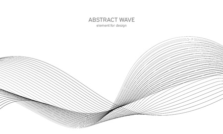 Abstract wave element for design. Digital frequency track equalizer. Stylized line art background. Vector illustration. Wave with lines created using blend tool. Curved wavy line, smooth stripeのイラスト素材