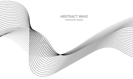 Abstract wave element for design. Digital frequency track equalizer. Stylized line art background. Vector illustration. Wave with lines created using blend tool. Curved wavy line, smooth stripeのイラスト素材