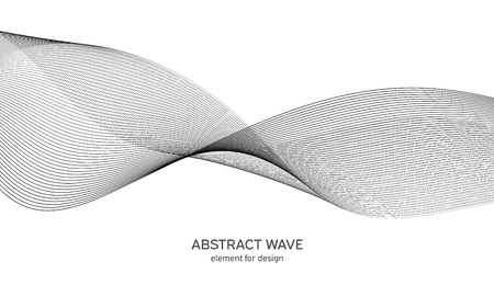 Abstract wave element for design. Digital frequency track equalizer. Stylized line art background. Vector illustration. Wave with lines created using blend tool. Curved wavy line, smooth stripeのイラスト素材