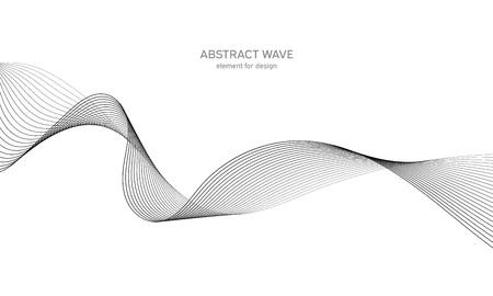 Abstract wave element for design. Digital frequency track equalizer. Stylized line art background. Vector illustration. Wave with lines created using blend tool. Curved wavy line, smooth stripeのイラスト素材