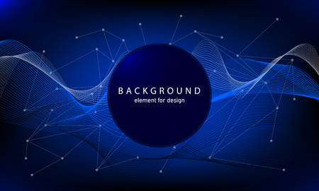 Technology background with abstract waves and connecting dots and lines. Circle with text. Vector illustrationのイラスト素材