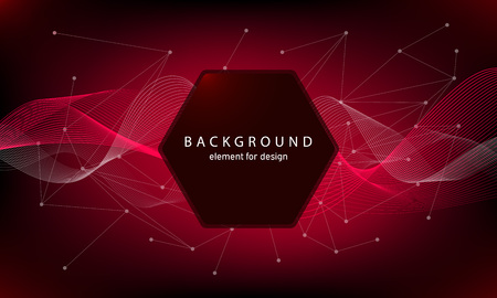 Technology background with abstract waves and connecting dots and lines. Circle with text. Vector illustrationのイラスト素材