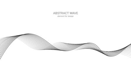 Abstract wave element for design. Digital frequency track equalizer. Stylized line art background. Vector illustration. Wave with lines created using blend tool. Curved wavy line, smooth stripeのイラスト素材
