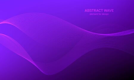 Abstract wave element for design. Digital frequency track equalizer. Stylized line art background. Colorful shiny wave with lines created using blend tool. Curved wavy line, smooth stripe Vector.のイラスト素材