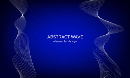 Abstract wave element for design. Digital frequency track equalizer. Stylized line art background. Colorful shiny wave with lines created using blend tool. Curved wavy line, smooth stripe Vector.のイラスト素材