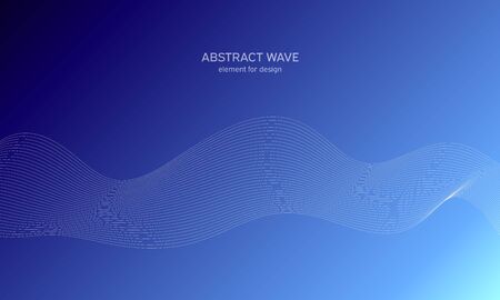 Abstract wave element for design. Digital frequency track equalizer. Stylized line art background. Colorful shiny wave with lines created using blend tool. Curved wavy line, smooth stripe Vector.のイラスト素材