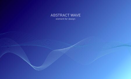 Abstract wave element for design. Digital frequency track equalizer. Stylized line art background. Colorful shiny wave with lines created using blend tool. Curved wavy line, smooth stripe Vector.のイラスト素材