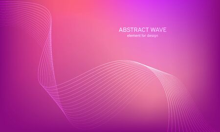 Abstract wave element for design. Digital frequency track equalizer. Stylized line art background. Colorful shiny wave with lines created using blend tool. Curved wavy line, smooth stripe Vector.のイラスト素材
