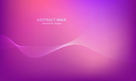 Abstract wave element for design. Digital frequency track equalizer. Stylized line art background. Colorful shiny wave with lines created using blend tool. Curved wavy line, smooth stripe Vector.のイラスト素材