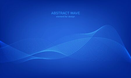 Abstract wave element for design. Digital frequency track equalizer. Stylized line art background. Colorful shiny wave with lines created using blend tool. Curved wavy line, smooth stripe Vector.のイラスト素材
