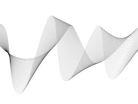 Abstract wave element for design. Digital frequency track equalizer. Stylized line art background. Vector illustration. Wave with lines created using blend tool. Curved wavy line, smooth stripeのイラスト素材