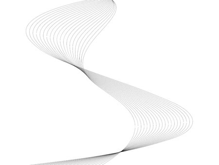 Abstract wave element for design. Digital frequency track equalizer. Stylized line art background. Vector illustration. Wave with lines created using blend tool. Curved wavy line, smooth stripeのイラスト素材