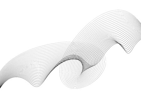 Abstract wave element for design. Digital frequency track equalizer. Stylized line art background. Vector illustration. Wave with lines created using blend tool. Curved wavy line, smooth stripeのイラスト素材